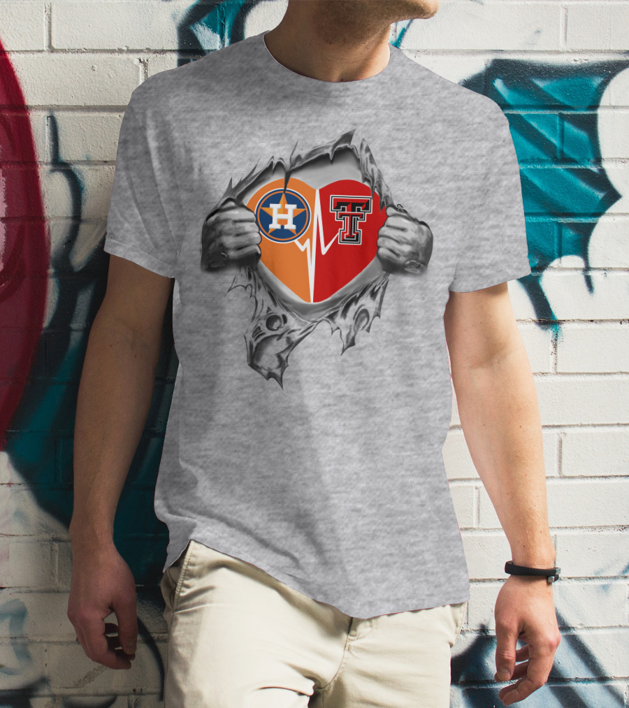 Houston Astros Texas Tech Red Raiders Heartbeat T-Shirt