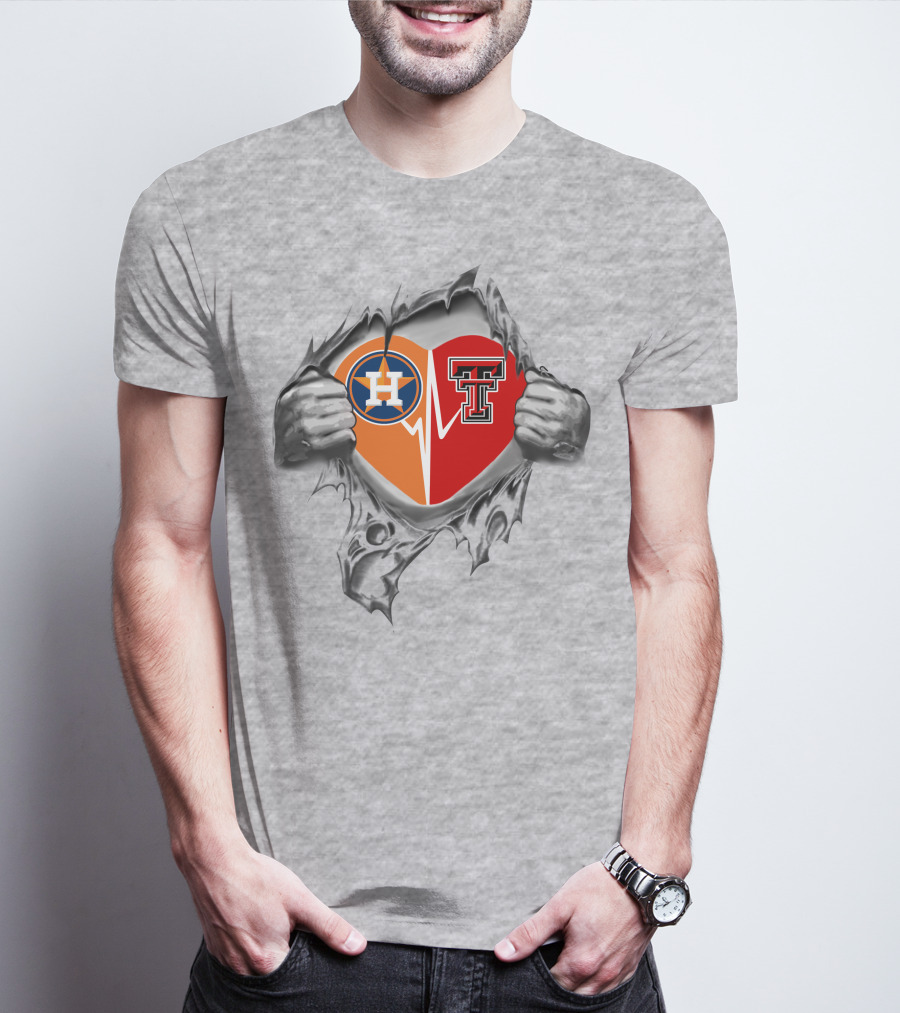 Houston Astros Texas Tech Red Raiders Heartbeat T-Shirt