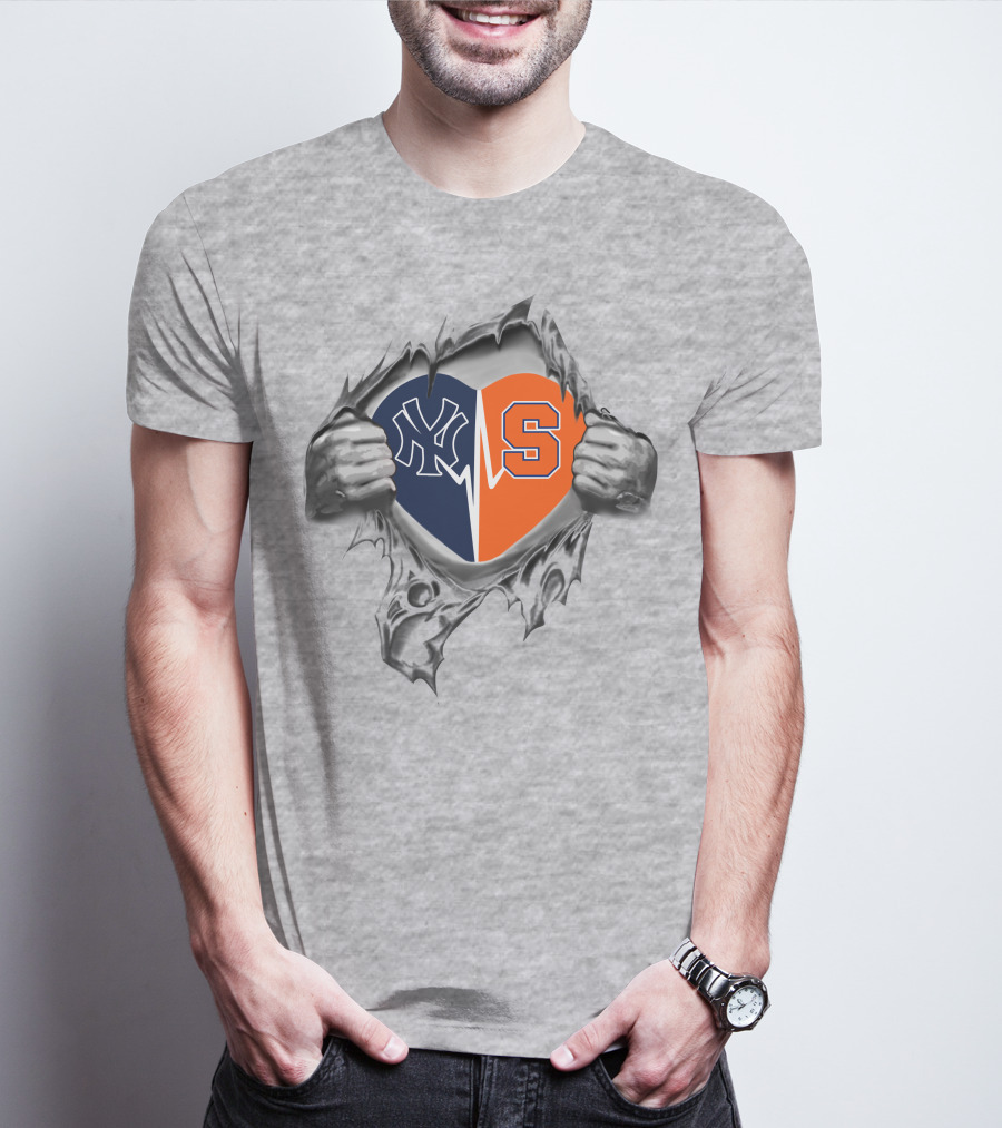 Yankees Syracuse Split Heart Logo Tearing Open T-Shirt