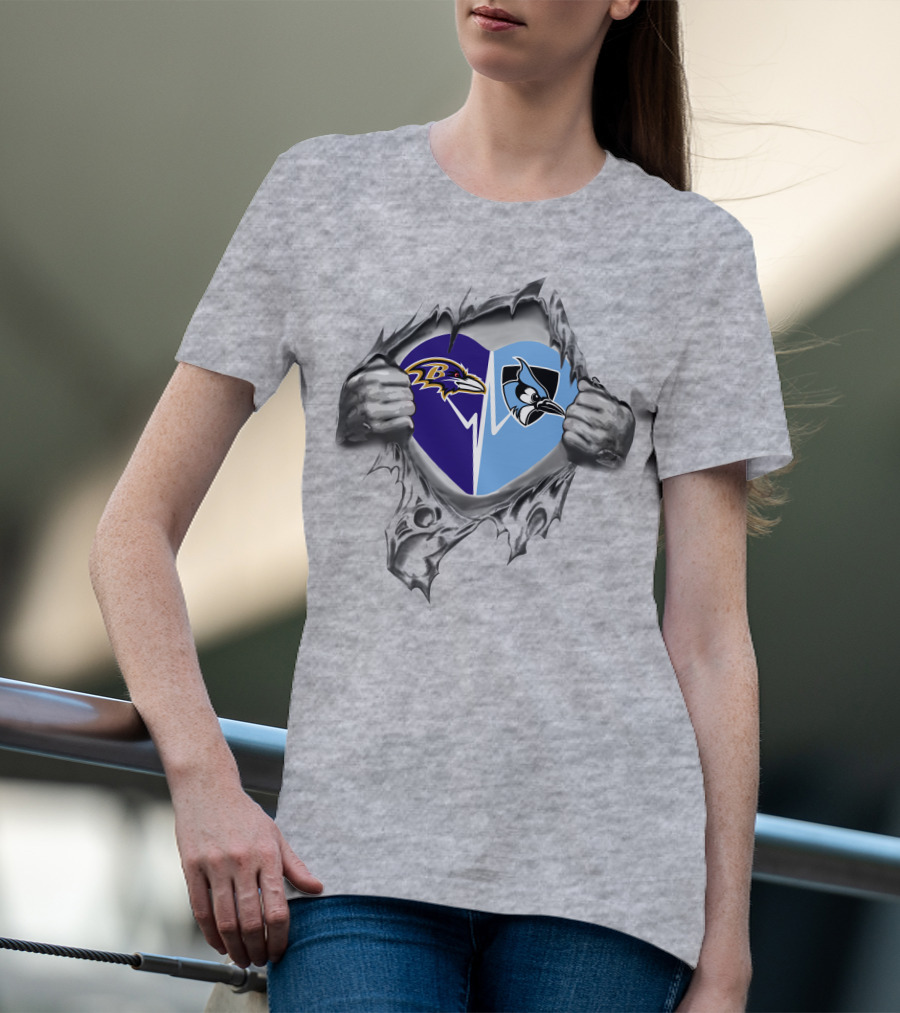 Ravens John Hopkins It's In My Heart Dual Logos Embrace T-Shirt