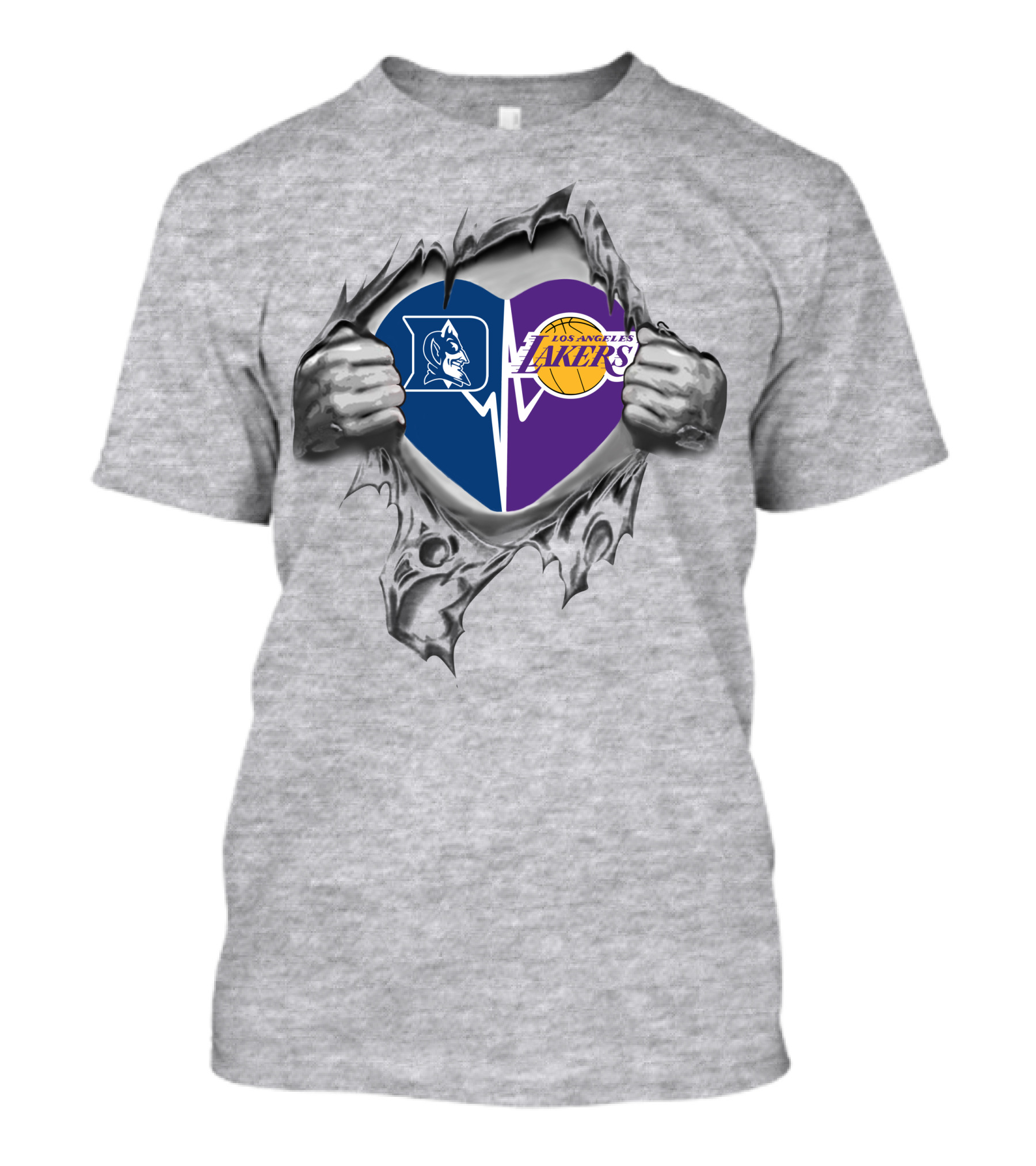 Lakers Duke Heart With Blue Devil And Los Angeles Basketball T-Shirt