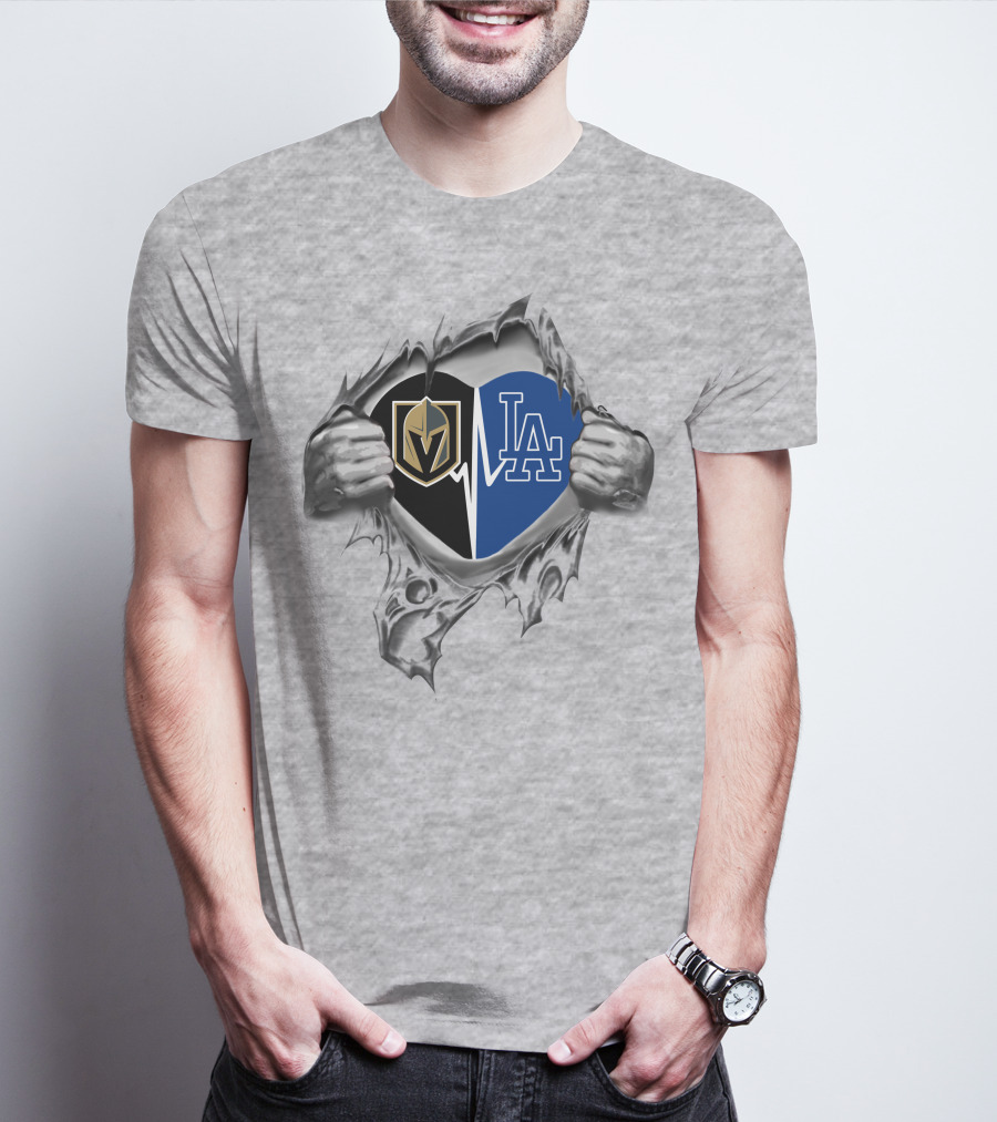 Dodgers La Knights Heart Emblem Peeking Through Tear T-Shirt