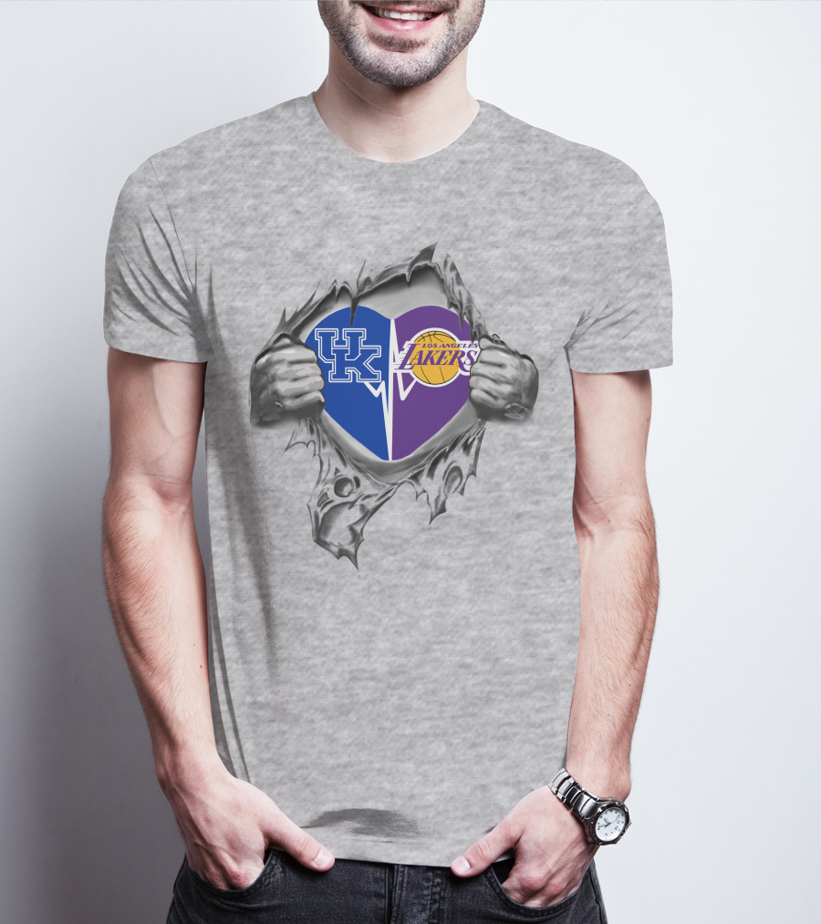 Kentucky Wildcats Los Angeles Lakers Heart Tear T-Shirt