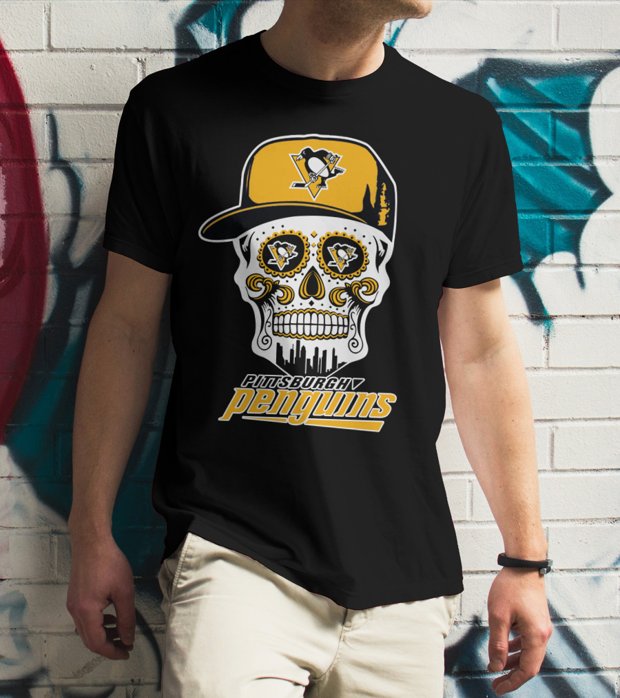Pittsburgh Penguins Skull With Hat And Team T-Shirt