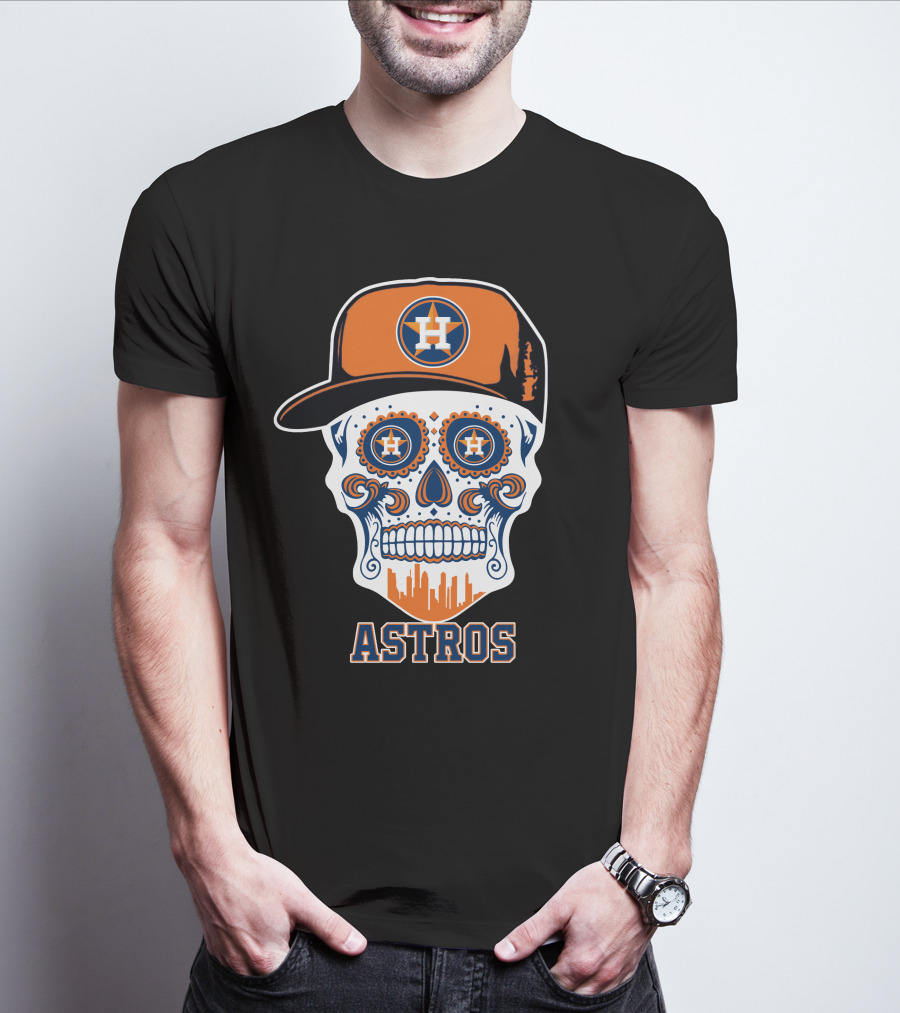 Houston Astros Skull Halloween Sugar Skull Style T-Shirt