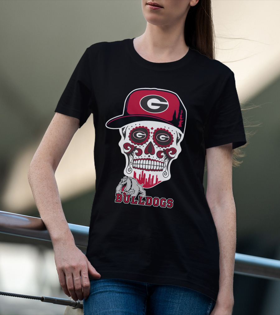 Georgia Bulldogs Sugar Skull Hat Bulldogs T-Shirt