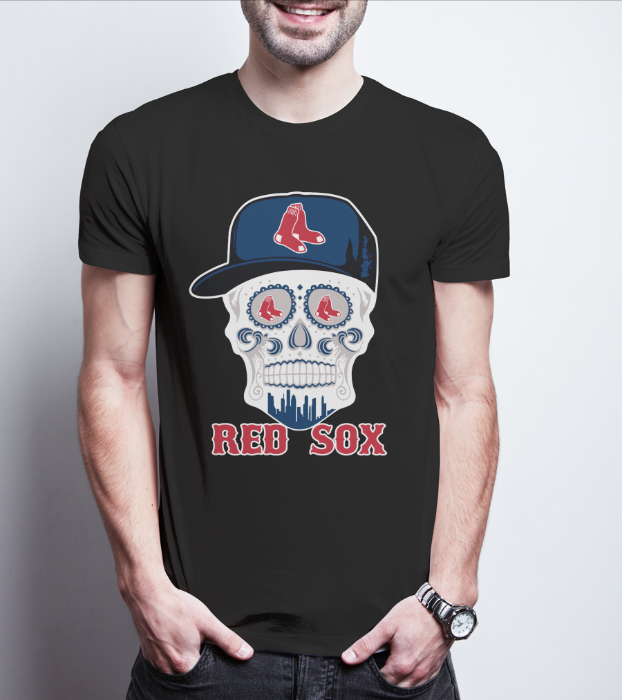 Boston Red Sox Skull Hat Cityscape Funny T-Shirt