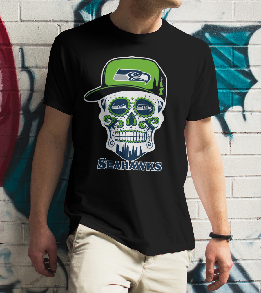 Seattle Seahawks Skull With Hat T-Shirt