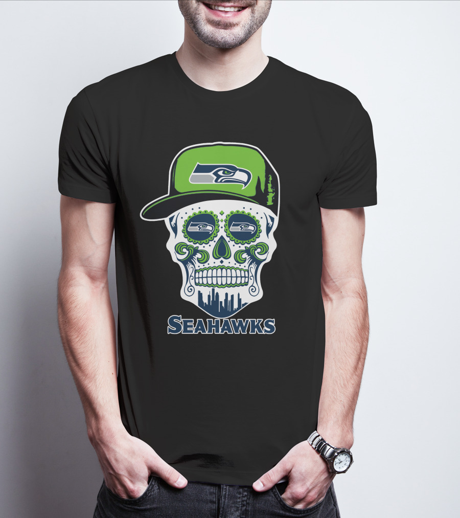Seattle Seahawks Skull With Hat T-Shirt