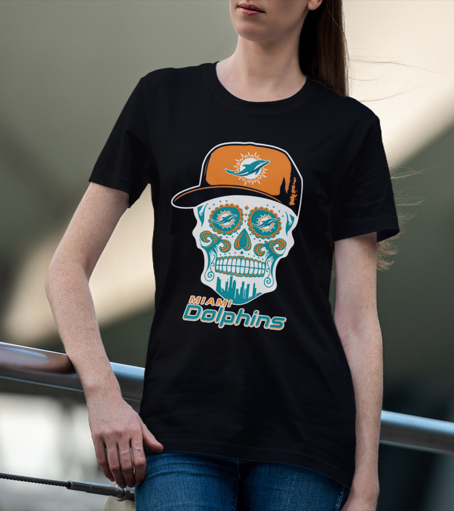 Miami Dolphins Skull With Hat T-Shirt