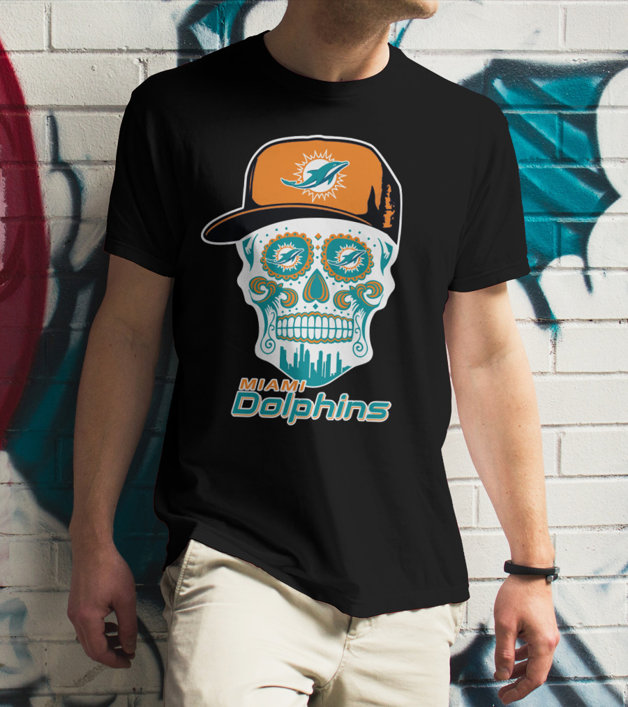 Miami Dolphins Skull With Hat T-Shirt