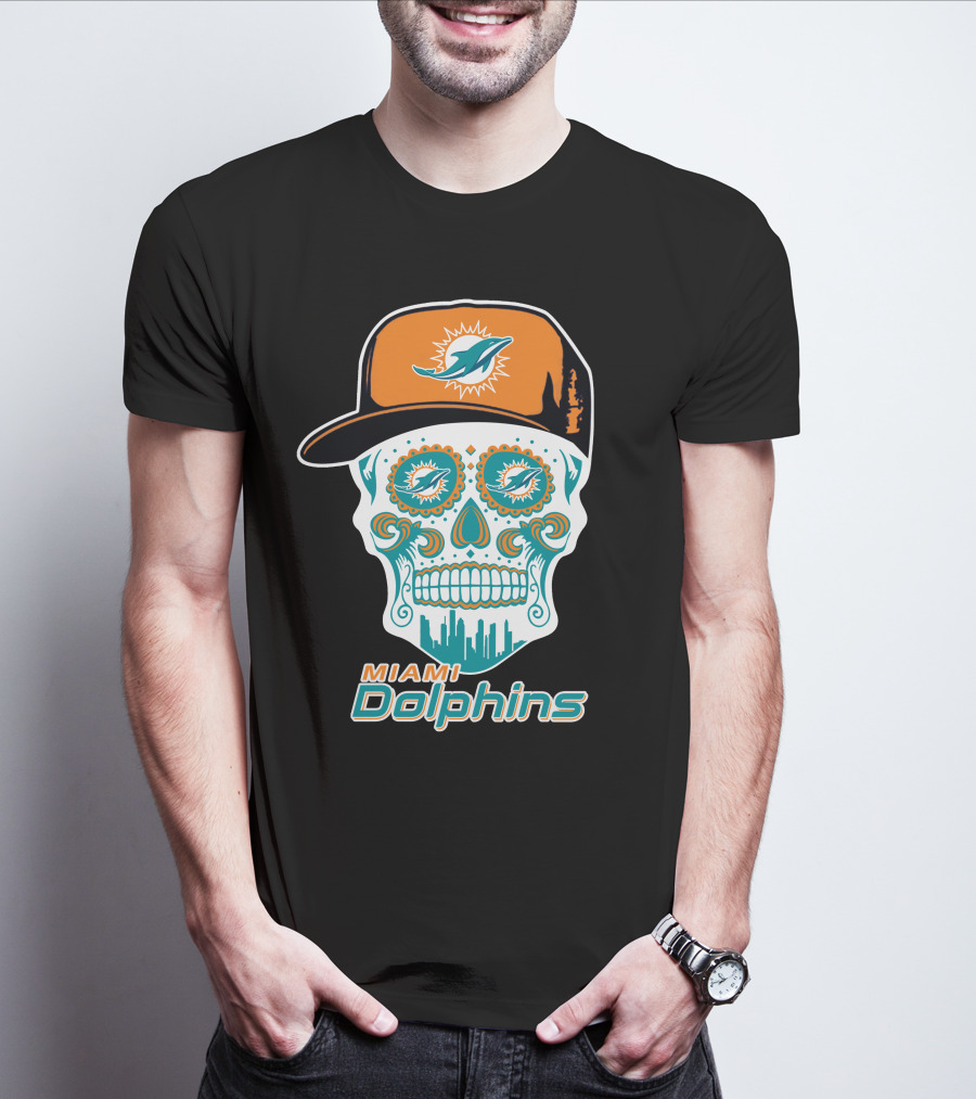 Miami Dolphins Skull With Hat T-Shirt