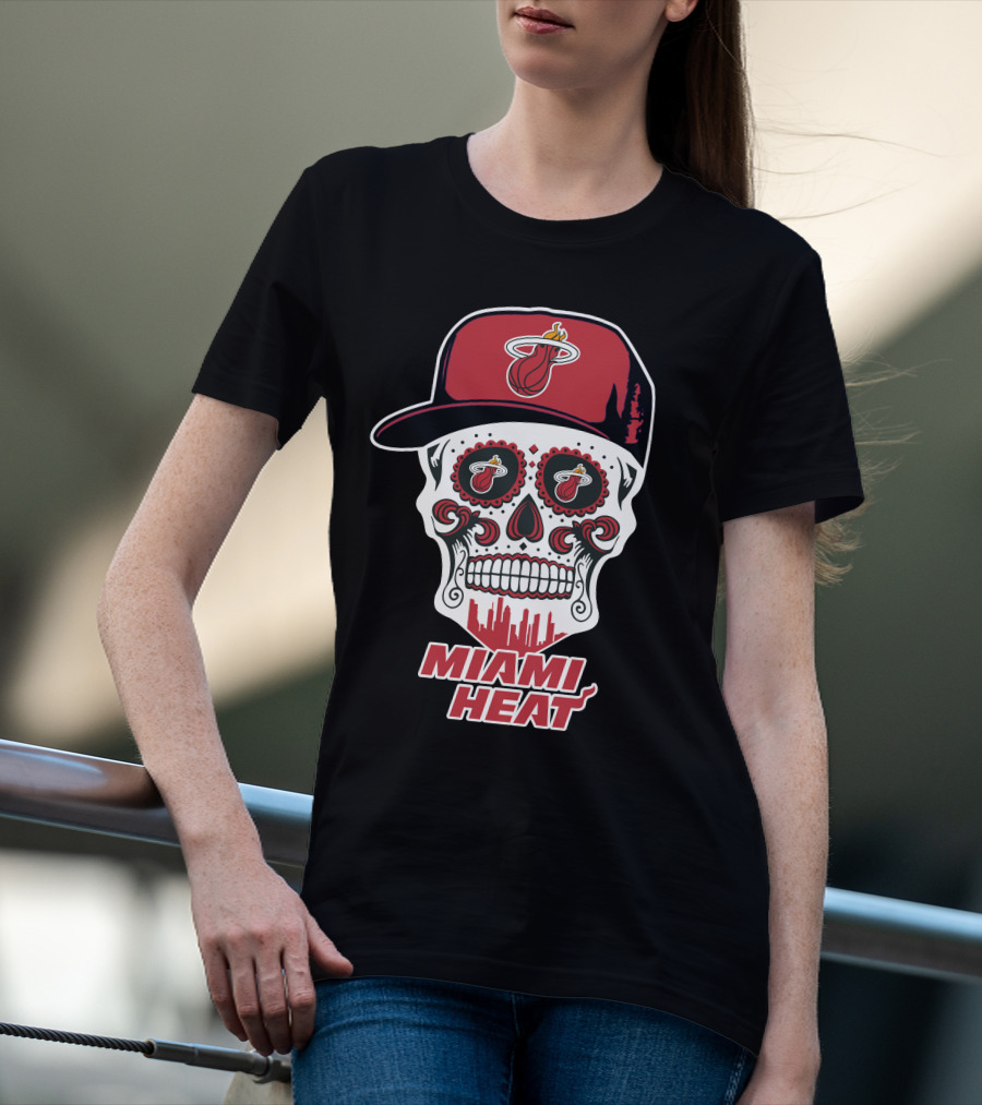 Miami Heat Skull With Basketball Logo And Cap T-Shirt