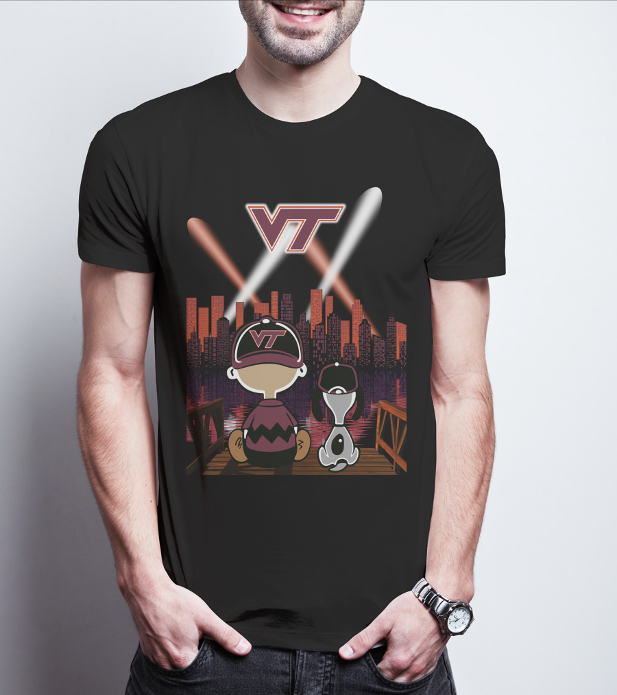 Virginia Tech Hokies Vt Skyline Night Scene T-Shirt