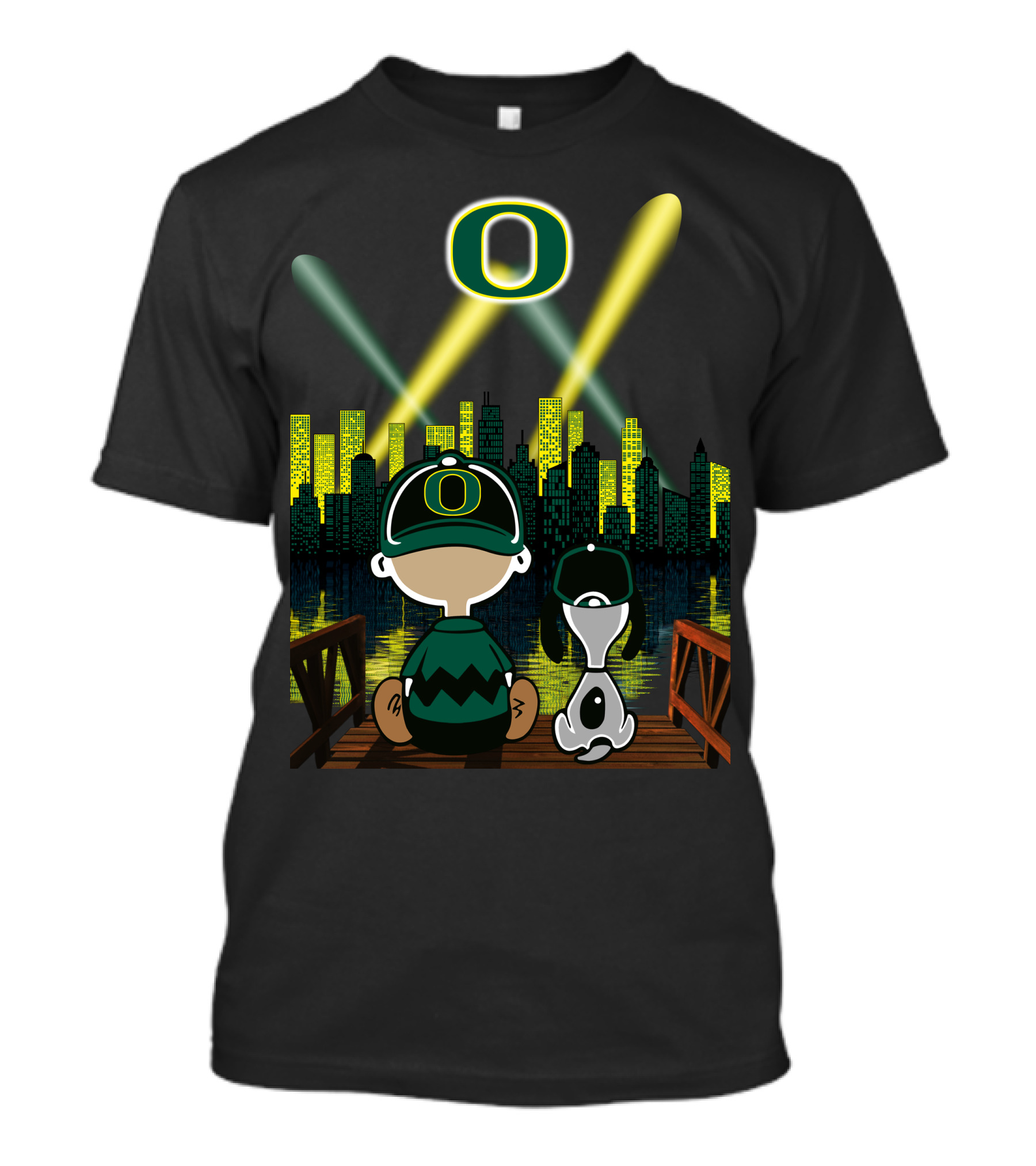 Oregon Ducks City Skyline Night Scene With O Logo And Lights T-Shirt