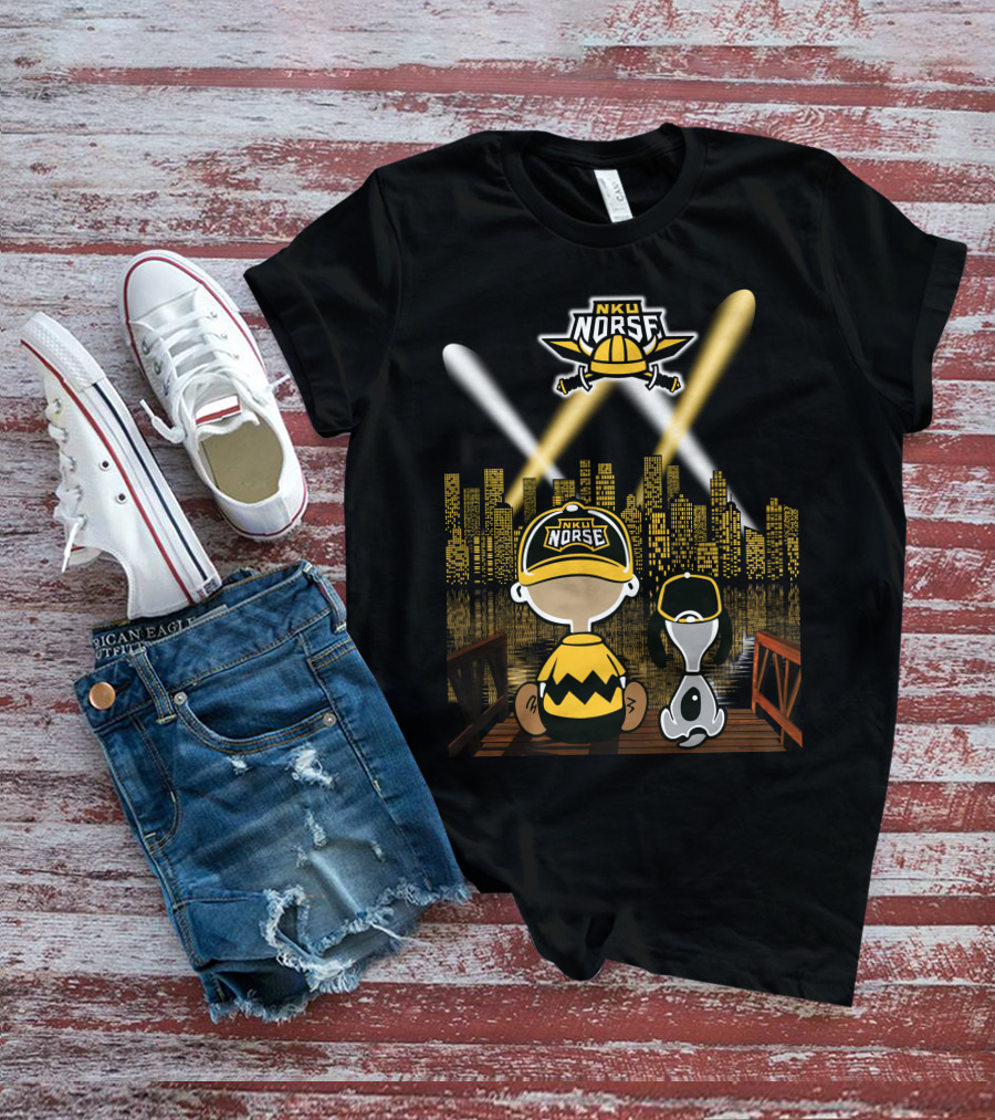 Nku Norse Skyline Fans With Dog At Night In Northern Kentucky City T-Shirt