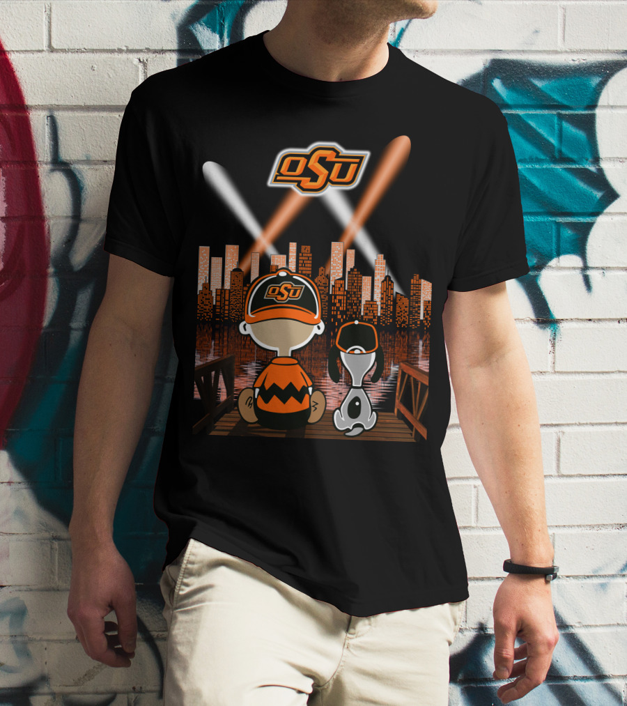 Osu Oklahoma State Cowboys City By Night Skyline T-Shirt