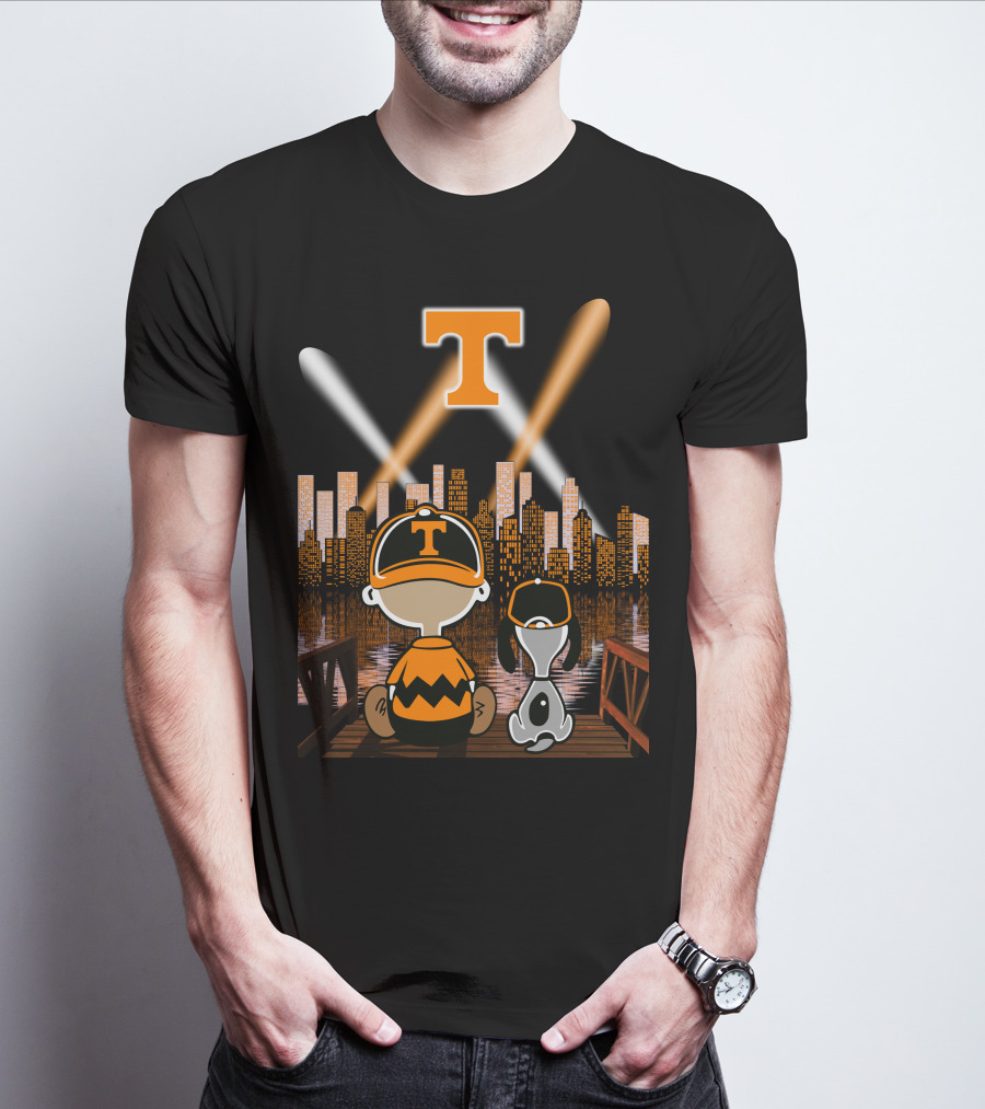 Tennessee Volunteers City Night Skyline With Iconic Cartoon Characters T-Shirt