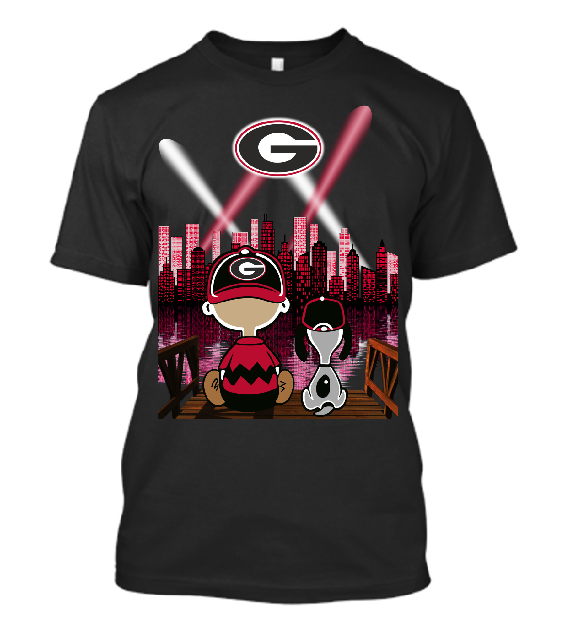Georgia Bulldogs Cityscape 74 Night Sky Lights T-Shirt