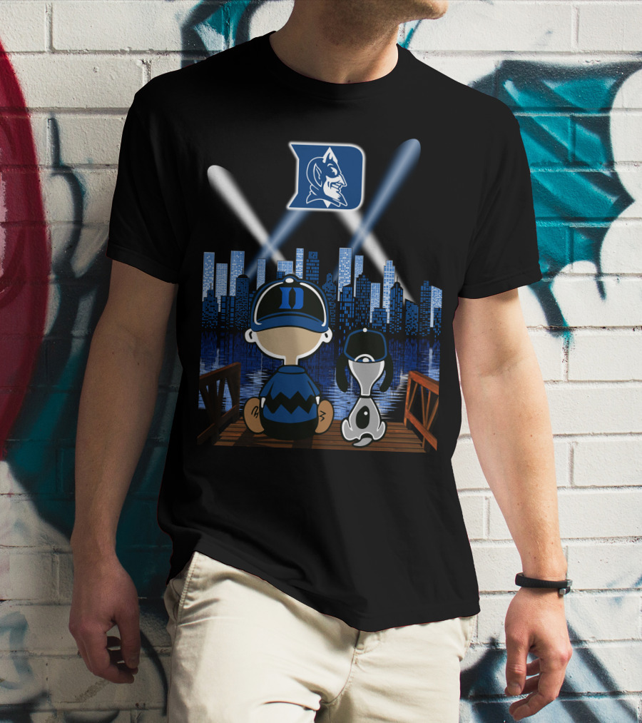 Duke Blue Devils Skyline Night With Iconic Characters T-Shirt