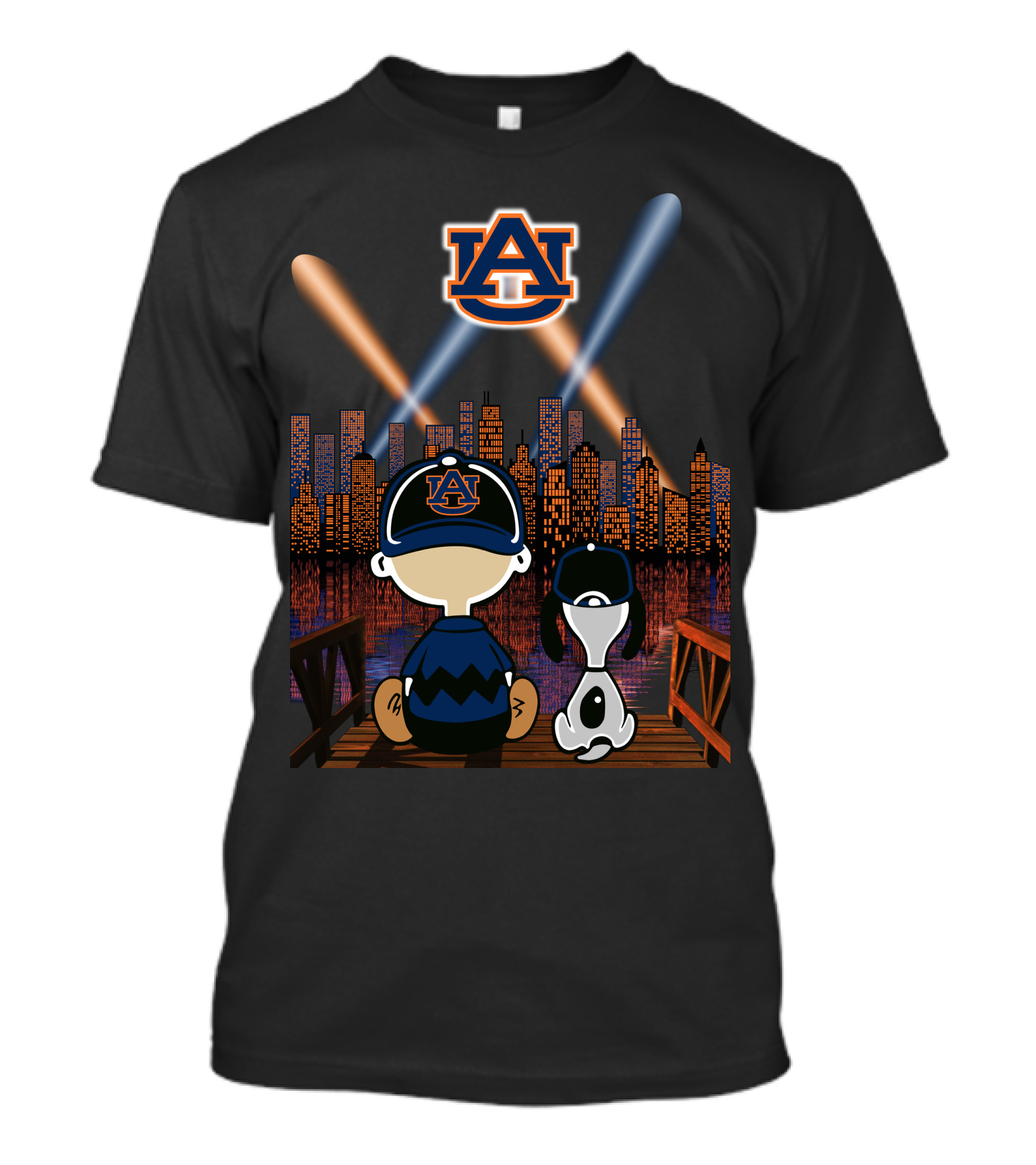 Auburn Tigers 92 Cityscape Night With Characters And Skyline T-Shirt