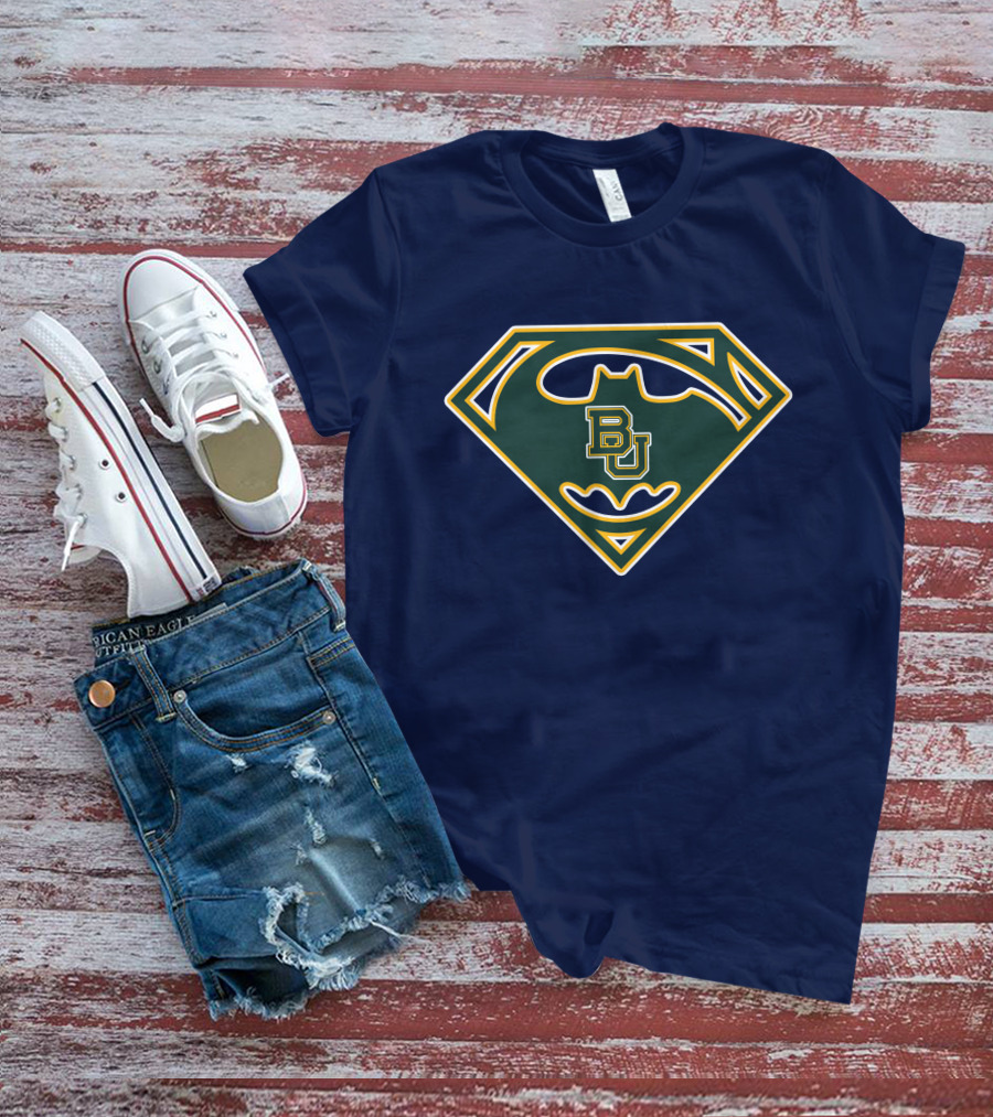 Batman Superman Logo With Bu Baylor Bears T-Shirt
