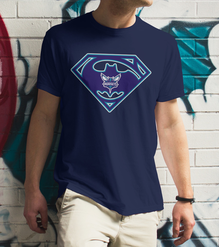 Charlotte Hornets Superman Batman Logo Fusion T-Shirt