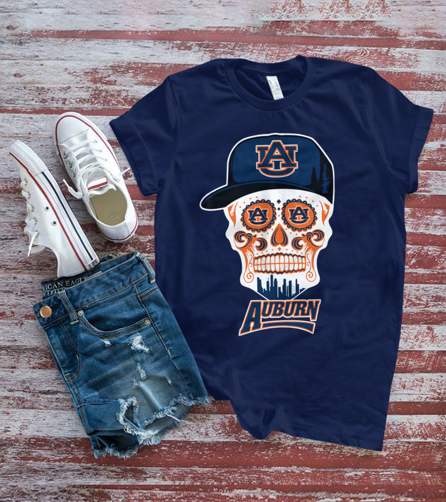 Auburn Tigers Skull With Au Logo And Cap T-Shirt