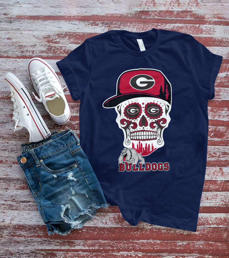 Georgia Bulldogs Skull Hat Design Funny T-Shirt