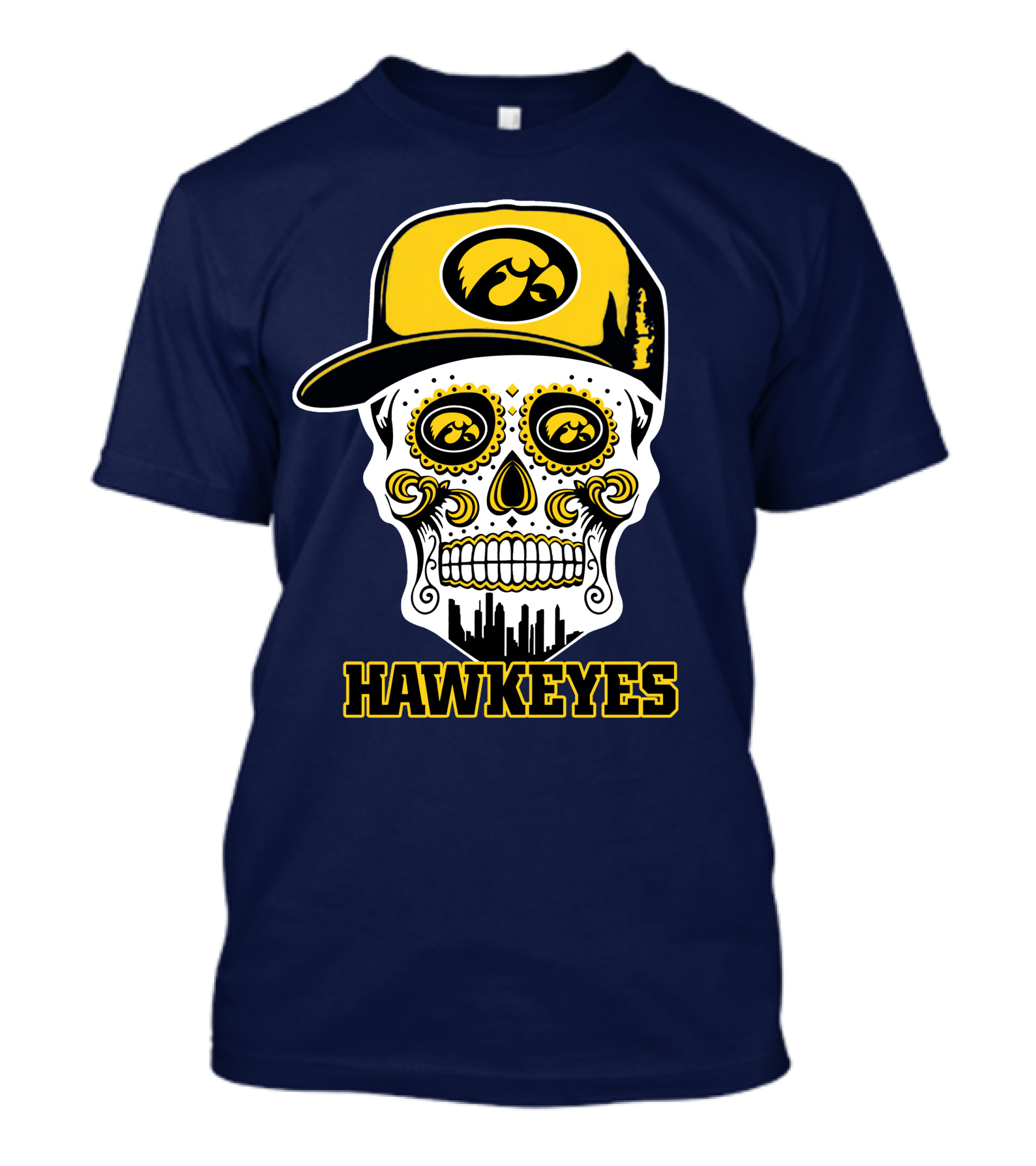 Iowa Hawkeyes Skull Cap Yellow Eyes T-Shirt