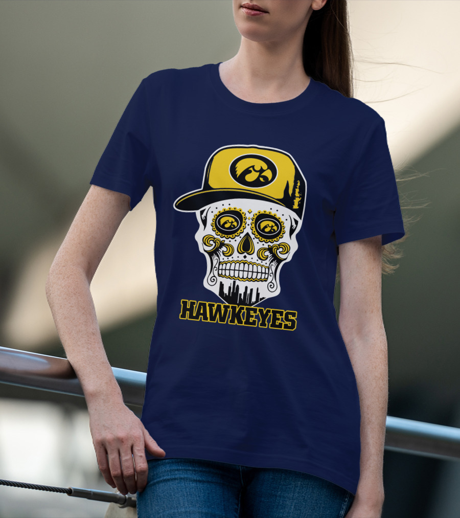 Iowa Hawkeyes Skull Cap Yellow Eyes T-Shirt