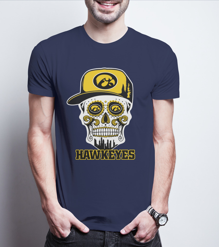 Iowa Hawkeyes Skull Cap Yellow Eyes T-Shirt