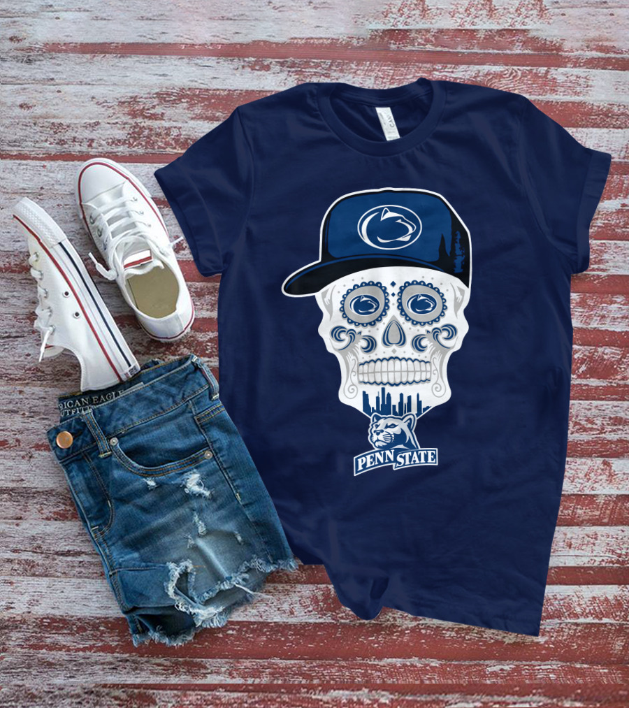 Penn State Nittany Lions Skull With Hat And City Silhouette T-Shirt