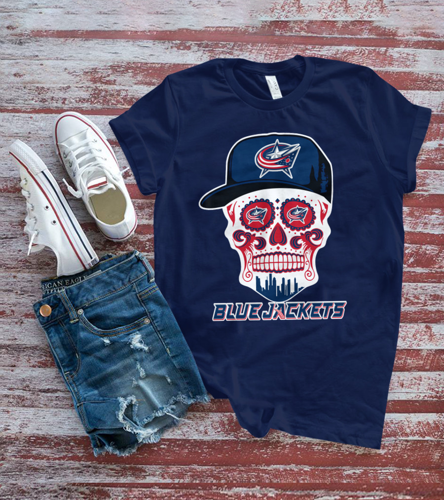 Columbus Blue Jackets Skull Hat Logo Blue Jackets T-Shirt