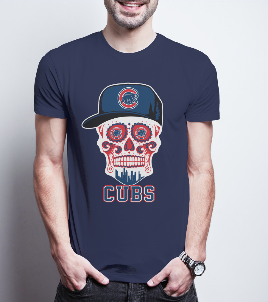 Chicago Cubs Skull With Cap Cityscape Fun T-Shirt