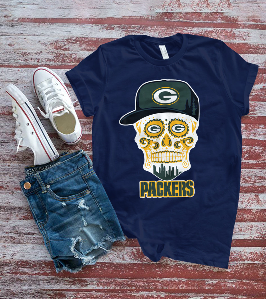 Green Bay Packers Skull Cityscape Hat T-Shirt