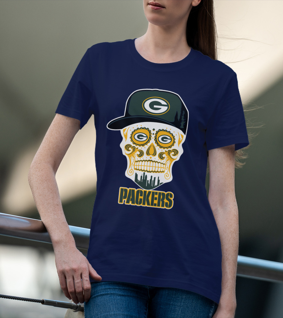 Green Bay Packers Skull Cityscape Hat T-Shirt