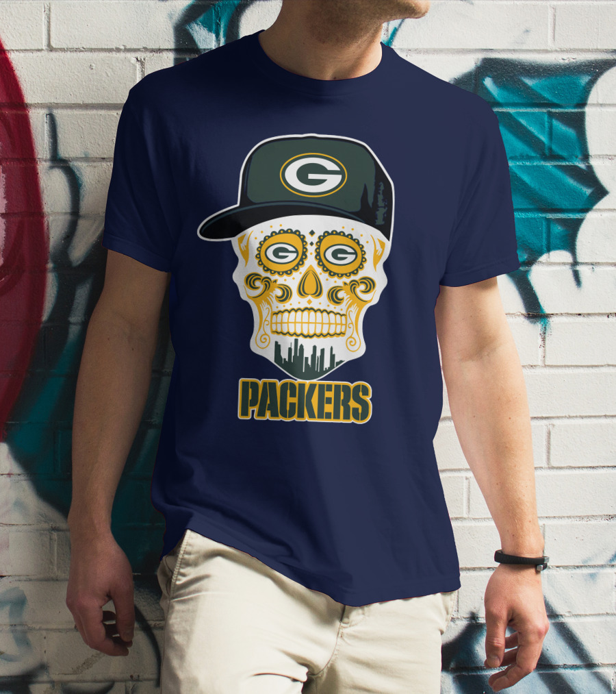 Green Bay Packers Skull Cityscape Hat T-Shirt