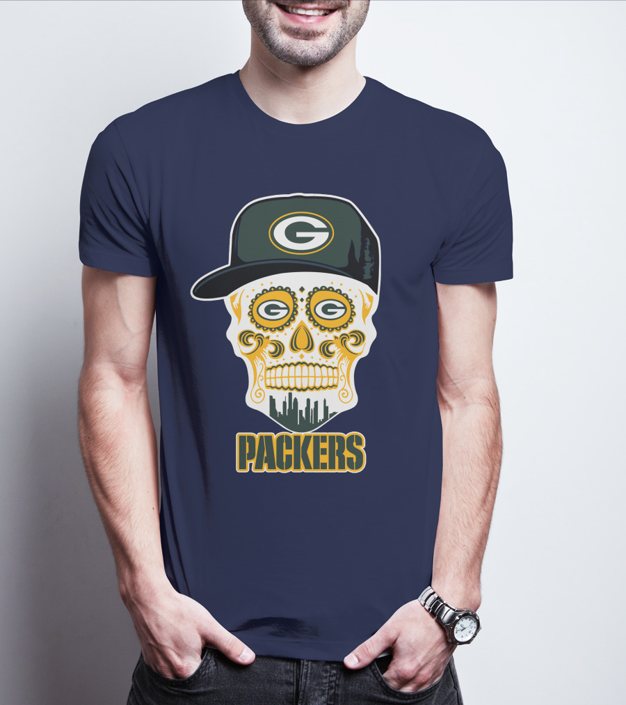 Green Bay Packers Skull Cityscape Hat T-Shirt
