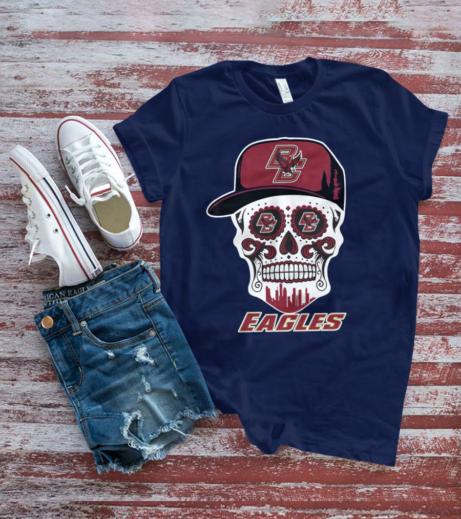 Bc Eagles Skull Emblem With Cap T-Shirt