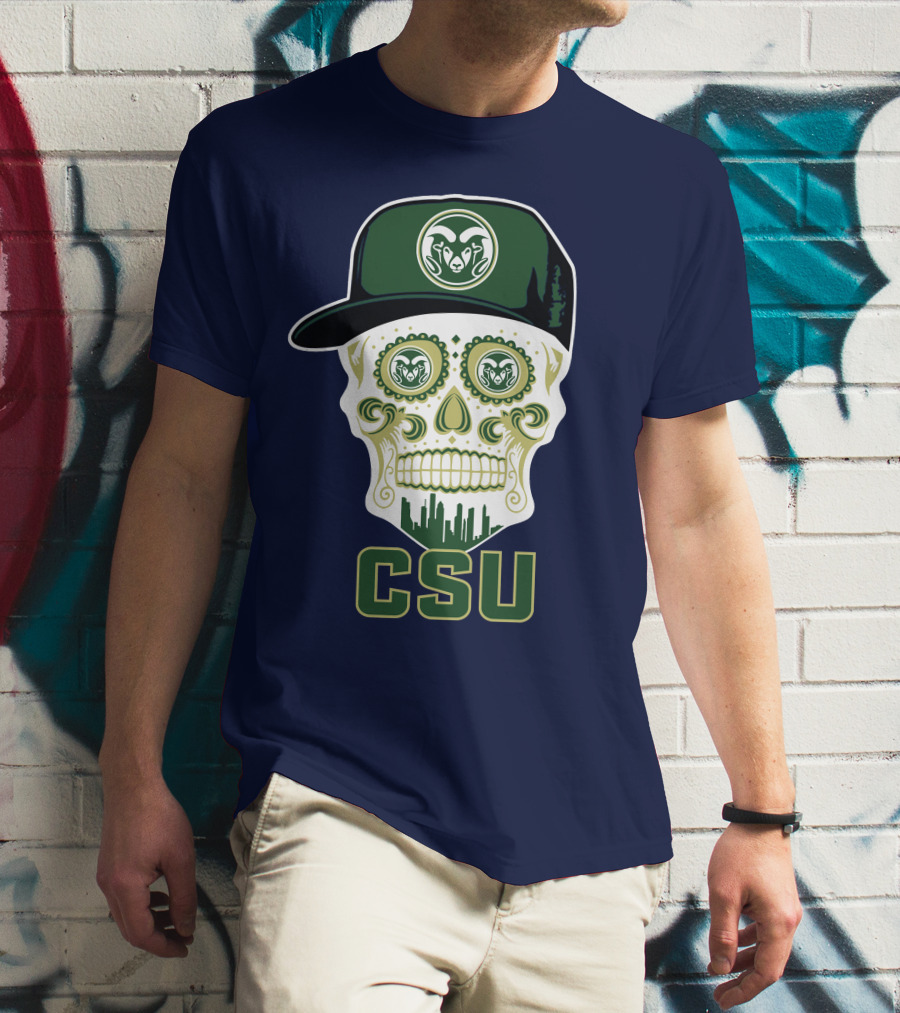 Csu Rams Sugar Skull With Cap T-Shirt