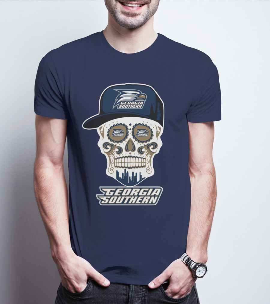 Georgia Southern Eagles Skull With Cap And Logo Elements T-Shirt