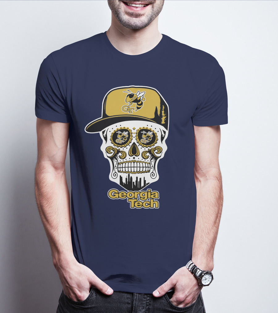 Georgia Tech Yellow Jackets Skull With Cap T-Shirt