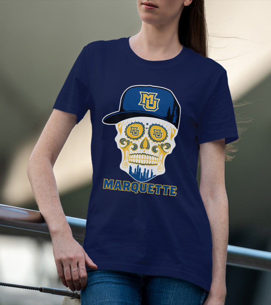 Marquette Golden Eagles Sugar Skull Mu Cap T-Shirt