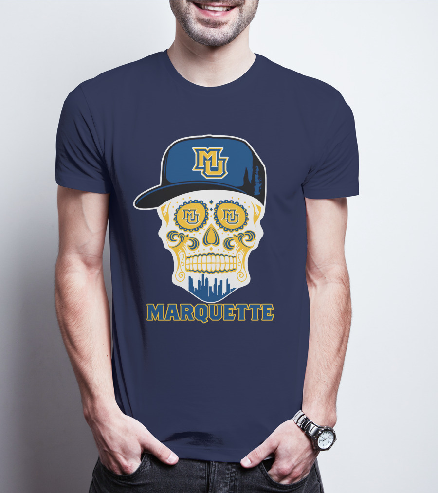 Marquette Golden Eagles Sugar Skull Mu Cap T-Shirt