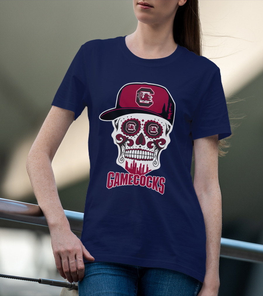 South Carolina Gamecocks Skull Design With Hat And Icons T-Shirt