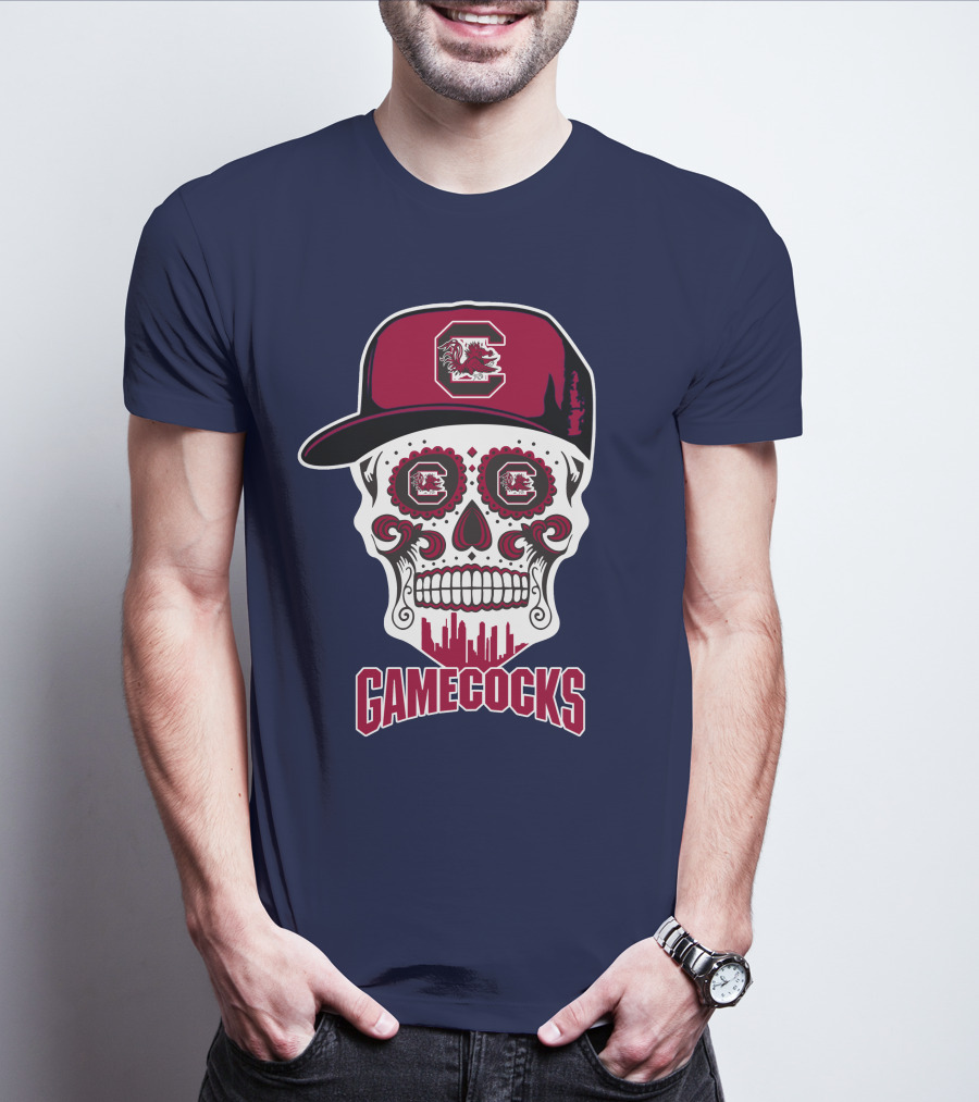 South Carolina Gamecocks Skull Design With Hat And Icons T-Shirt