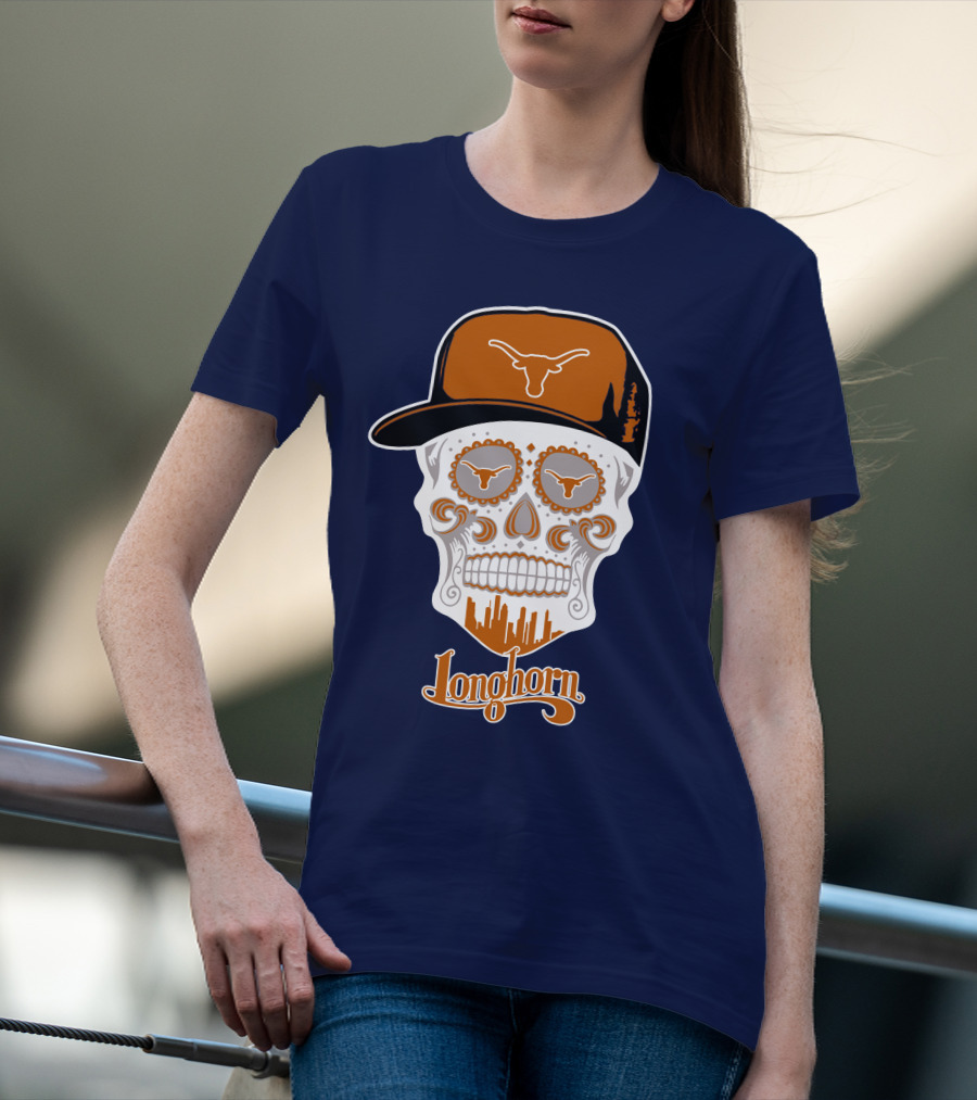Longhorns Skull With Texas Longhorns Cap And Austin Skyline T-Shirt