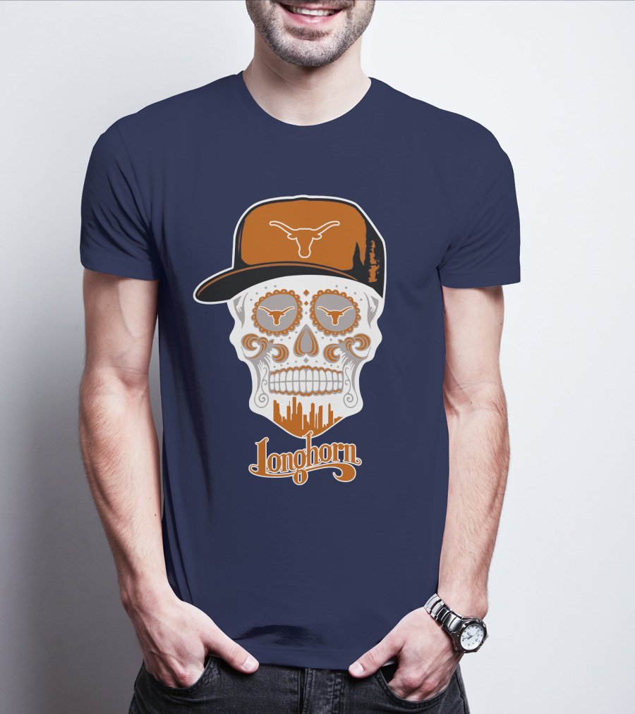 Longhorns Skull With Texas Longhorns Cap And Austin Skyline T-Shirt