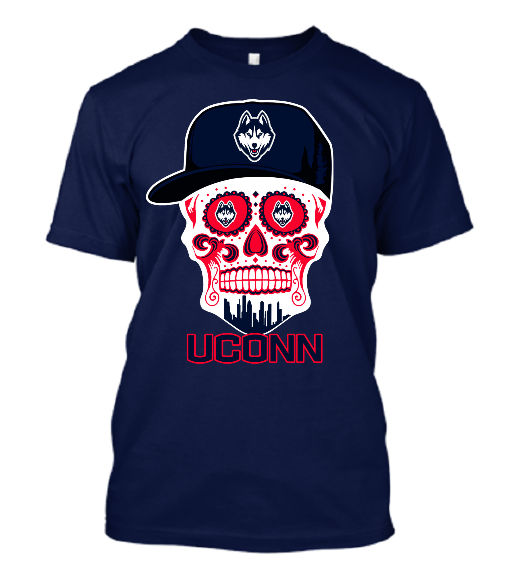 Uconn Huskies Sugar Skull With Hat T-Shirt
